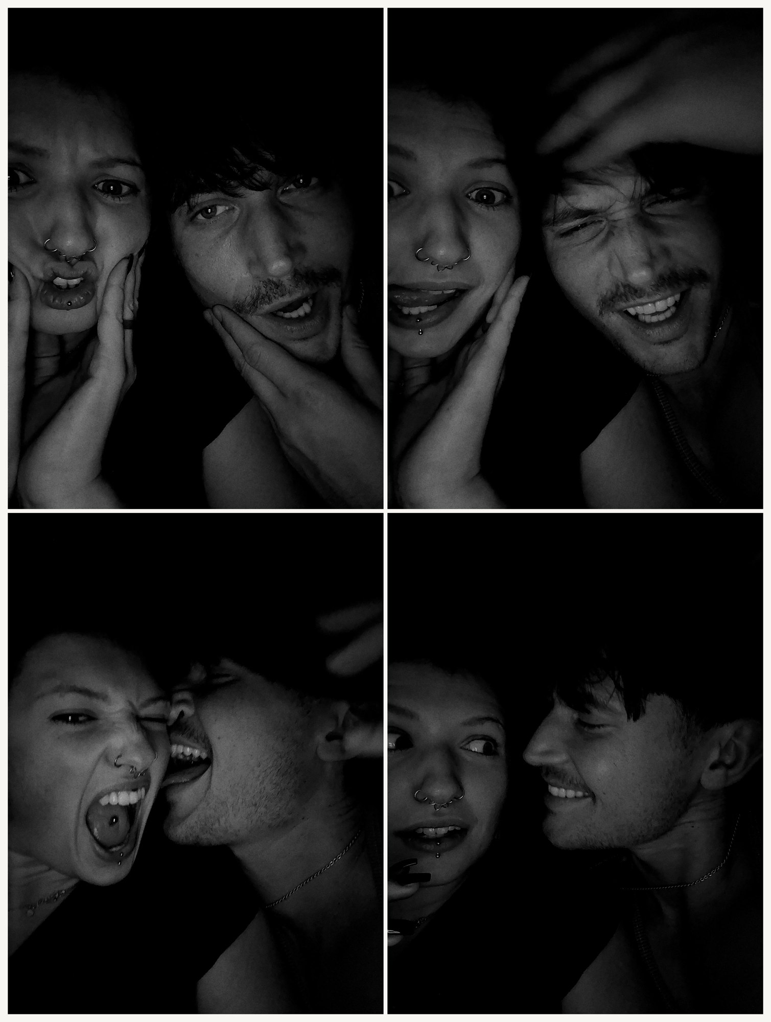 Four-frame black and white photo booth strip