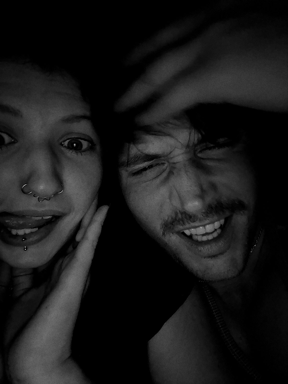 Night selfie, black and white